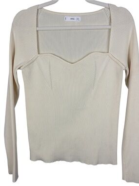 MANGO MNG Ivory Ribbed Sweetheart Layered-Look Knit Top Size L
